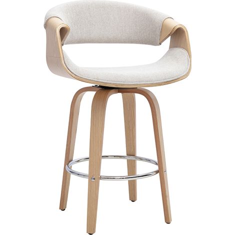 Sgabello da bar di design in tessuto effetto velluto testurizzato beige, legno chiaro e acciaio cromato H68 cm ARAMIS (1/5)