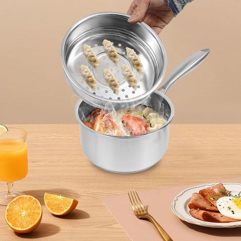 304 Edelstahldampftopf Milchtopf, kleiner Topf mit Glasdeckel und Dampfgitter, 16 cm Edelstahltopf, geeignet für Gasofen, Induktionsöfen, Keramiköfen