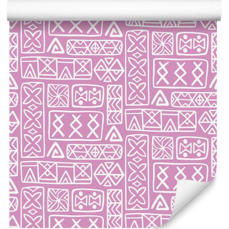 Papier peint rose poudré à motif géométrique polynésien 50x1000 cm (1/5)