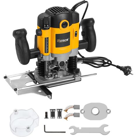 Défonceuse à bois 1200 W - Mandrin de serrage de 6 mm - Profondeur de travail : 30 mm - Plaque de base en aluminium - Jaune et noir (1/5)