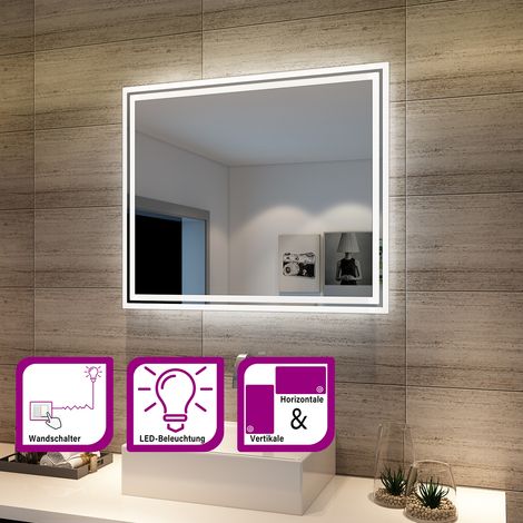 SIRHONA Specchio da Bagno illuminato – Specchio touch LED 60x50cm