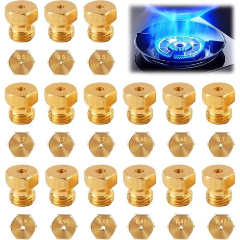 15 Pièces Gicleur Gaz Butane Universel Kit d’Injecteurs pour Conversion GPL Propane, Cuisinière et Plaque de Cuisson, Bouteille de Gaz Brûleur 0.5-0.65-0.7-0.80-0.87-0.90-0.95-1.02 mm (1/5)