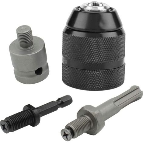 Perceuse à main entièrement métallique, mandrin autobloquant de 10 mm à serrage manuel, marteau électrique à percussion, clé de conversion, poignée hexagonale ronde (jeu de 4 mandrins entièrement méta (1/5)