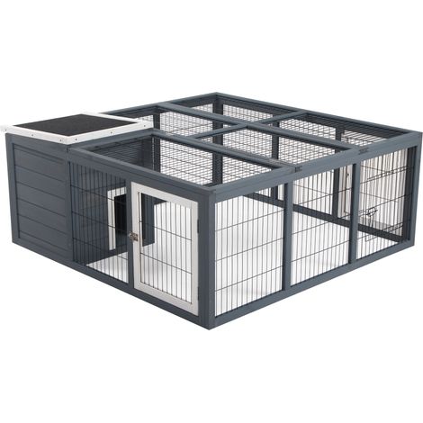 PawHut Rabbit Hutch Outdoor, Guinea Pig House, Bunny Run Cage with Openable Top for 1-2 Rabbits, 123 x 120 x 52cm, Grey