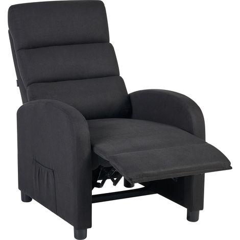 Sillón reclinable retro con respaldo y reposapiés ajustables tapizado en tela negra Otus