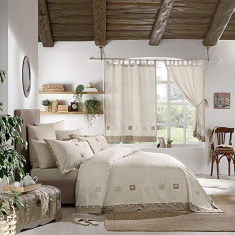 Parure de lit avec Housse de Couette et taies d'oreiller (lit Simple/Double/King Size et Super King Size), Camel/Lin., Simple (1/5)