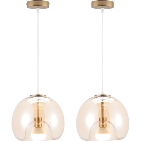 2PCS Suspension Ronde Plafonnier D'Intérieur Vintage Suspension Luminaire En Verre Lustre Rétro Suspension Moderne Or
