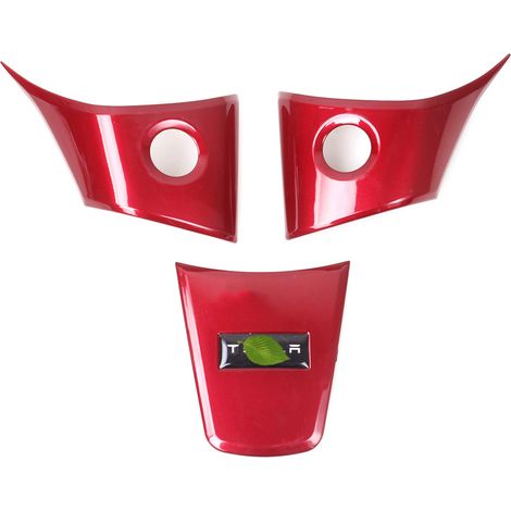 Suitable for Tesla Model 3/Y car steering wheel trim sticker, carbon fiber interior steering wheel cover - ABS plastic - painted red (1/4)
