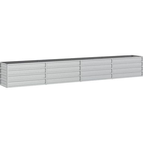 Macetero bancal elevado plantas flores terraza jardín jardín 320 x 40 x 45 cm acero galvanizado plateado Plata 020039429