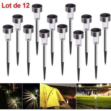 Lot de 12 Lampes Solaires Exterieures Jardin au Sol - - Chargement Automatique - Etanche - Blanc Froid (1/4)
