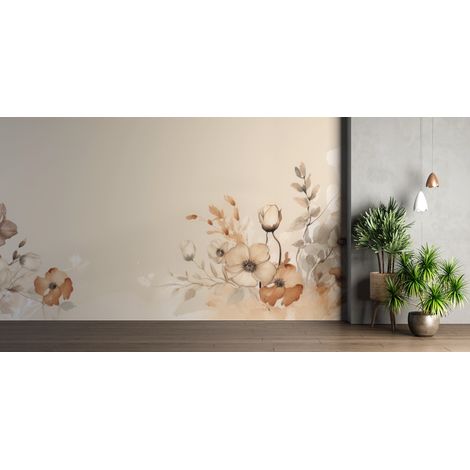 Papier peint fleuri - fleurs sépia bohème - 150 x 250 cm (1/2)