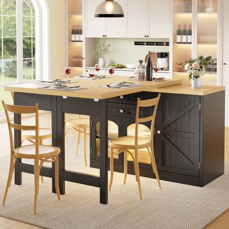 Tavolo estensibile da cucina e sala da pranzo 120-194 cm, piano girevole 360°, nero OKMYHOME (1/5)