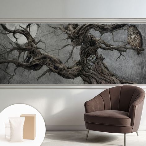 Papier peint avec colle pour décoration moderne de salon chambre à coucher cuisine et bureau Facile Hibou mystérieux 250x104 cm (1/5)