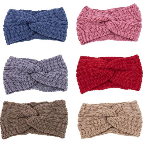 6-teiliges Damen-Stirnband-Set, gestrickte Winter-Stirnbänder zum Ohrenwärmen, elastische Haarbänder, Einheitsgröße, 6er-Pack (1/5)