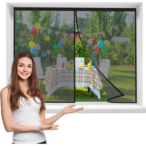 Moustiquaire Fenêtre , 90x110cmRideaux Anti Mouches pour Fenêtre, Rideaux Ecran, Moustiquaire Baie Vitree Coulissante, Magnétique Moustique Sans Perçage,Noir (1/5)