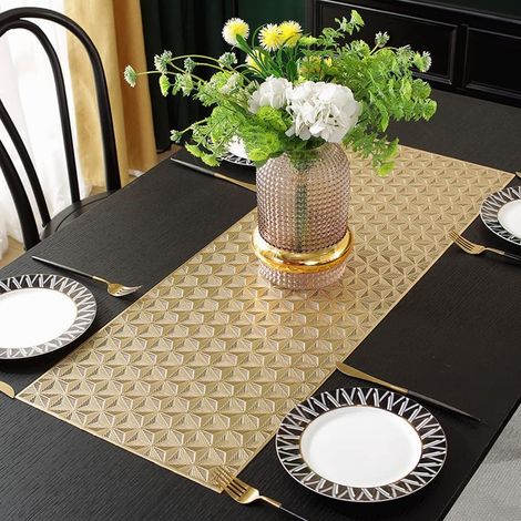 Tovaglia decorativa antiscivolo in PVC traforata, ideale per la casa, feste, cucina, sala da pranzo e matrimoni (90 cm x 33 cm) (oro).