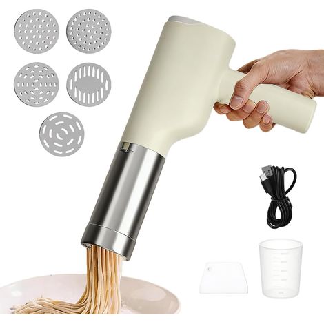 Machine à pâtes électrique portative, 50 ml, automatique, sans fil, avec 5 moules à presser, pour cuisine et famille, blanche (1/5)
