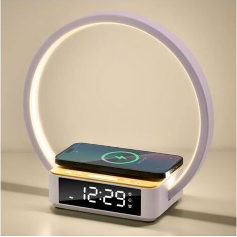 Lampe de chevet tactile dimmable ACKERMAN, 10 W, avec chargeur sans fil, réveil lumineux et affichage horloge, 3 niveaux de luminosité, pour chambre à coucher et bureau (1/4)