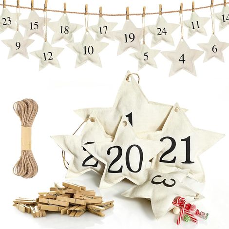 Calendrier de l'Avent à remplir soi-même en tissu - 24 étoiles - Sachets de (1/5)