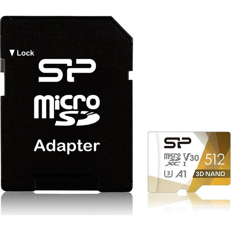 Carte mémoire colorée Silicon Power Superior Pro 512 Go MicroSDXC Classe 10 UHS-I + adaptateur SD (SP512 (1/2)