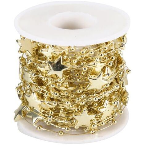Chaîne de perles de 10 mètres, chaîne décorative en ABS galvanisée avec étoile à cinq branches (dorée). (1/5)