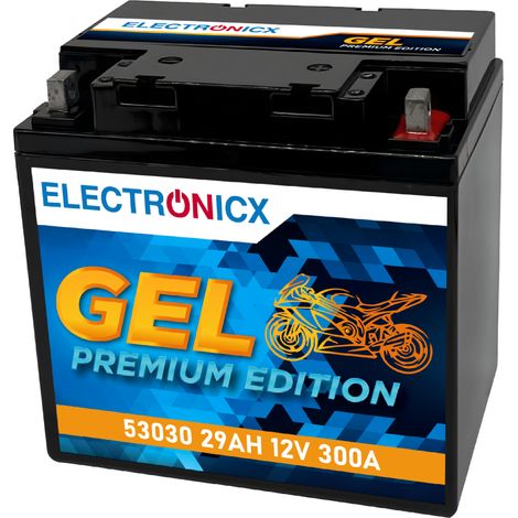 Electronicx Y60-N30L-A GEL Motorradbatterie 12V 29Ah 300A/EN – Wartungsfrei, Auslaufsicher, Doppelte Lebensdauer, Sofort Einsatzbereit - Premium