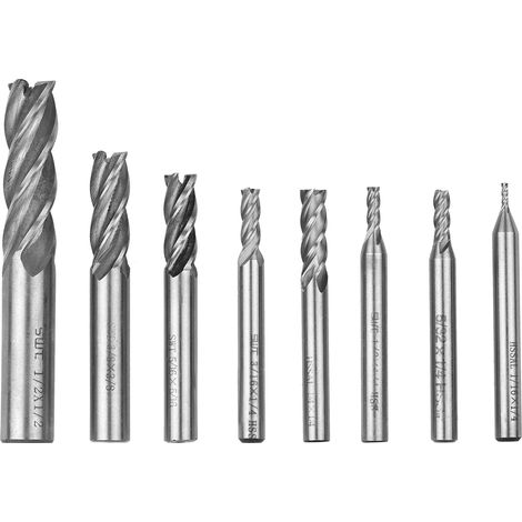 Lot de 8 fraises en bout HSS acier rapide 4 taillants queue droite 1/16"-1/2" pour percage fraisage metal bois plastique