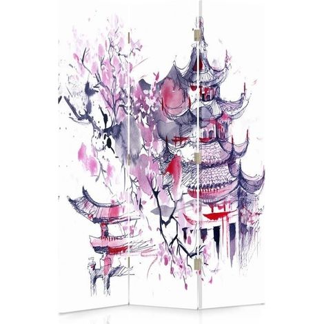 Paravento bilaterale 360, Ciliegio davanti a una pagoda - 110x170 (1/5)