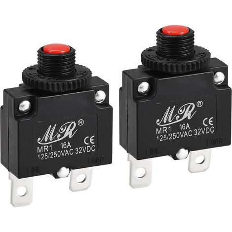 Thermique Disjoncteurs 125/250V AC Réinitialiser Interrupteur Pousser Bouton Manuel, Surcharge Protecteur, 16A (1/4)
