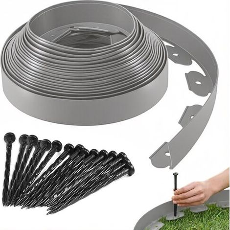 Rasenkante 5 Meter lang 5 cm hoch inklusive 15 Befestigungsstiften L förmige Kante Wurzelsperre Erdbegrenzungsleiste Trennleiste für Gras und Ste (1/5)