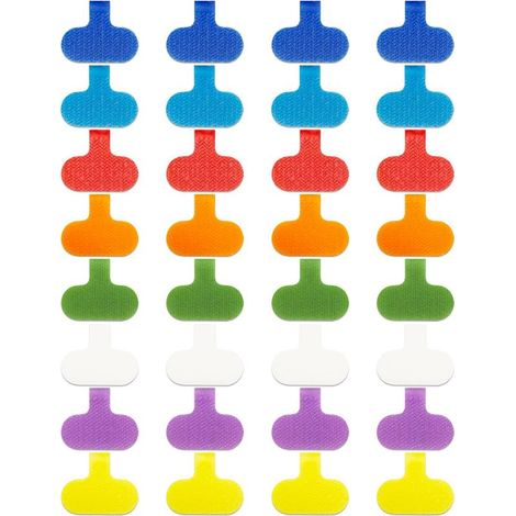 Lot de 32 étiquettes de câbles multicolores, inscriptibles, pour câbles électroniques et informatiques. Gestion et identification des câbles. (1/5)
