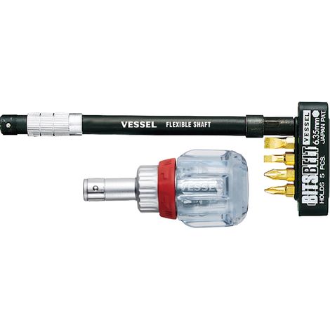 Tournevis Cliquet Tom Pouce + Porte-Emb Flex 165Mm + 4 Embouts Vessel