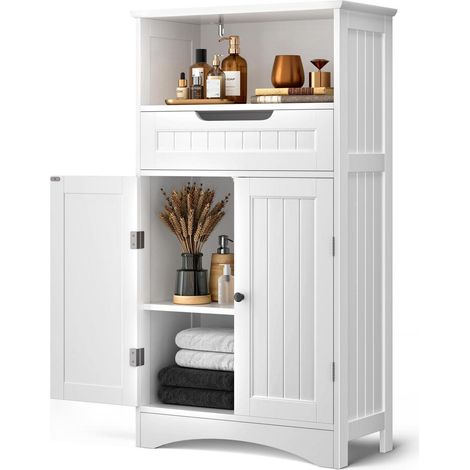 Badezimmerschrank mit Schublade und 2 Türen, verstellbare Regale, 108x60x30 cm, Weiß (1/5)