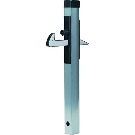 Locinox – Arrêt de portillon à crochet en aluminium thermolaqué argent – Butée en caoutchouc – Crochet réversible – Fixation au sol par goujon d'ancrage