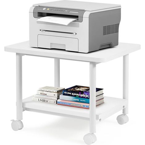 COSTWAY Supporto per Stampante, Carrello Stampante con Ruote Girevoli a 360⁰, Design Rimovibile, Superficie Ampia e Liscia, di Legno e Acciaio, 49 x 40 x 37 cm (Bianco) (1/5)