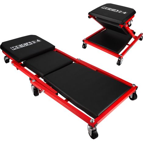 Chariot de garagiste et siège de mécanicien - Chariot de visite mécanicien pliable – 2en1 planche et siège - 6 roues pivotantes