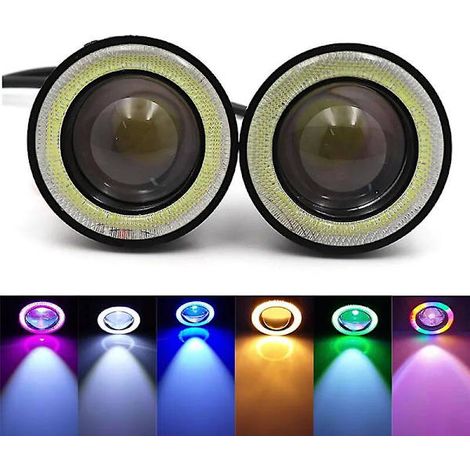 LYERCW - 2 feux antibrouillard Angel Eyes 3.0 12 V universels, LED COB 2.5, feux de jour 3.5, blanc, bleu, rose, jaune, vert, 64/76/89 mm RGB 3 pouces (1/5)