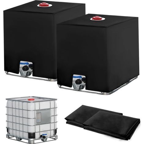 2PC Bache pour Cuve IBC 1000L, Bâche Recuperateur d Eau de Pluie, Anti-UV Anti-Poussière Bache de Reservoir d'eau, Couvercle Housse de Protection Cuve 1000l, 116 x 100 x 120 cm, Noir (1/5)