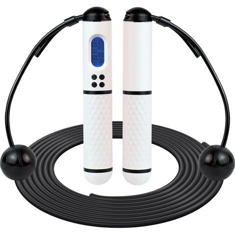 Wireless Sport Skipping Rope – No Rope Skipping Rope with Calorie Counter and Timer LED Screen Showing, Non-Slip Handles Adjustable Jump Rope for Adult or Child Fitness