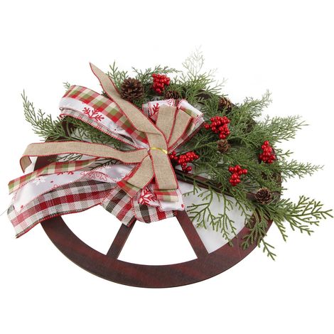 Couronne de Noël avec Roue de Camion Rouge et Nœud Papillon, Décoration Murale en Bois pour Intérieur et Extérieur (1/5)