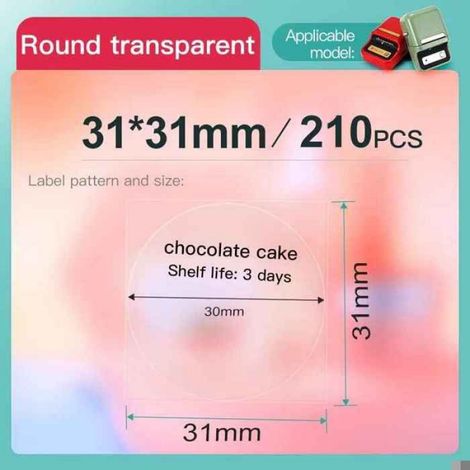 Etiquette Autocollant - Thermique - Etanche - Rond - 31 x 31 mm - Transparent - 100 Pièces