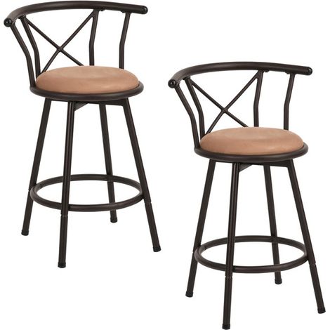 Meubles Cosy – Lot de 2 tabourets de bar pivotants 63cm – Métal moka – Repose-pieds circulaire – Assise rembourrée pour confort prolongé