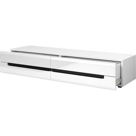 Meuble TV LUCIA avec 2 tiroirs - Blanc brillant - 180 x 34 x 50 cm (1/5)