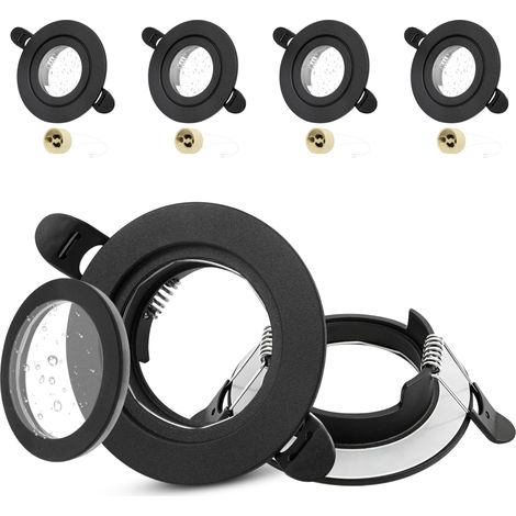 Lot de 4 Spot Encastrable GU10 Set, IP65 Aluminium Cadre Spot LED Encastrable avec Douille GU10, Noir Rond Cadre de Montage Spots de Plafond Trou 58-75mm pour Extérieur, Sans Ampoule (1/5)