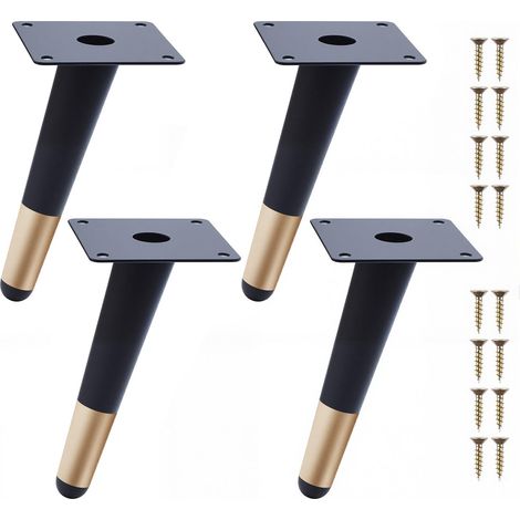 Pieds de Meuble Métal 4 Pièces - Pieds Cône Oblique Noir et Doré 15cm pour Table Canapé Armoire Chaise (1/5)