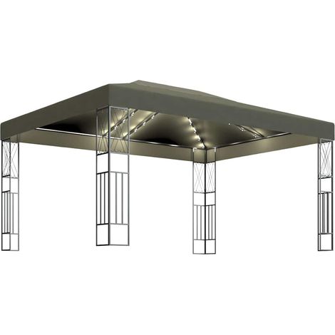 Tonnelle Barnum de Jardin, Pavillon, Pergola, Tente de jardin, avec guirlande lumineuse à LED 3x4 m Taupe Tissu OIB8541E (1/5)