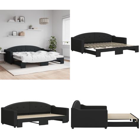 Lit de jour avec gigogne sans matelas noir 90x200 cm - Canapé-lit - Lit gigogne (1/5)