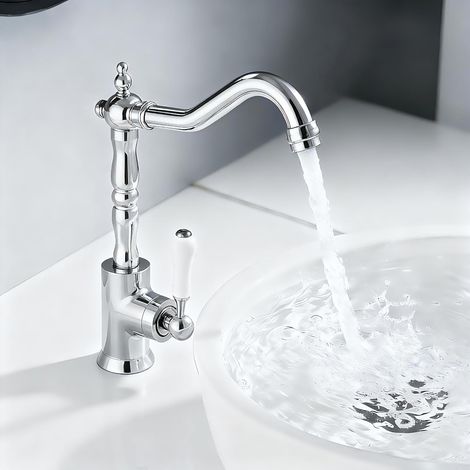 Grifo de cocina de latón, monomando monomando, apto para fregaderos de cocina, codo giratorio de 360°, G3/8, color plata. (1/5)
