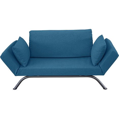 EVERGREENWEB Divano Letto 2 Posti moderno di Design Scandinavo colore Blu Braccioli regolabili con Cuscini, Materasso Waterfoam 80x200 ideale per Casa Hotel Albergo, struttura in metallo - LIV (1/5)