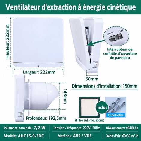 Aérateur Insufflateur d'Air Frais Mural et Fenêtre Filtre PM2.5 Modèle AHC15-0-2DC 45,7 × 18,4 × 19 cm 4 kg – Livraison gratuite
